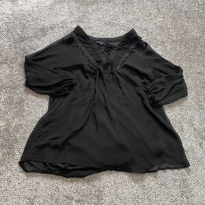 Alyx Blouse Shirt Womens 2X Black Long Sleeve Cross Lace V Neck Tank Top Lining